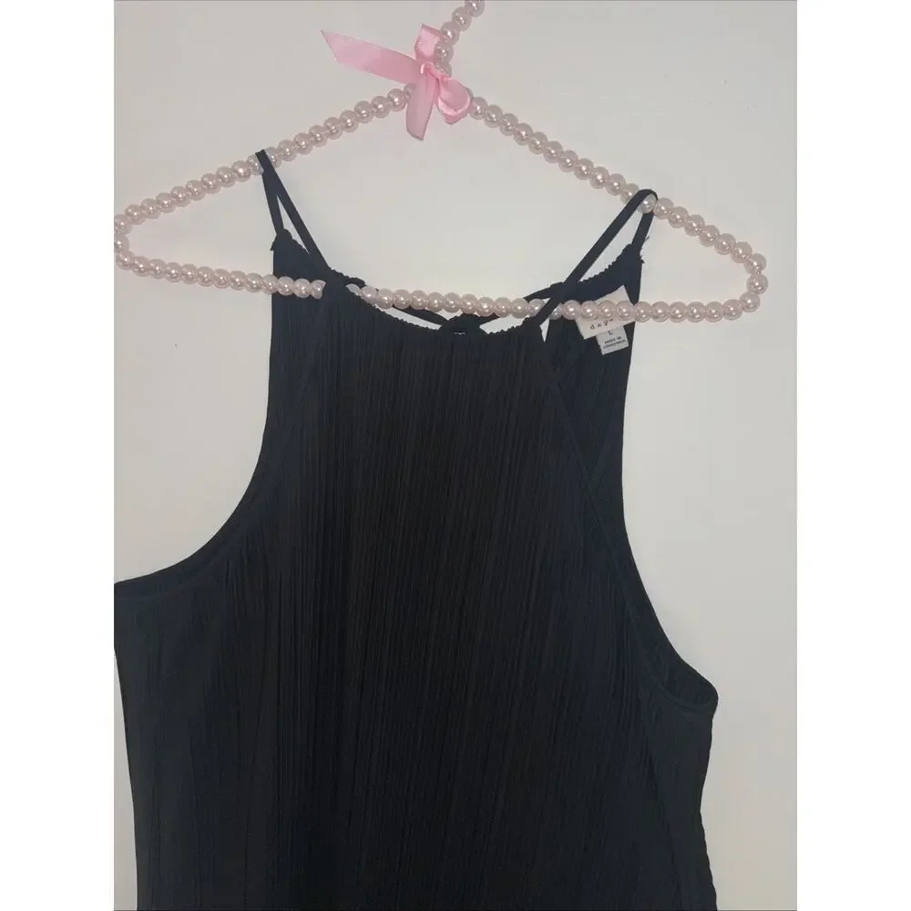 Women’s High Neck Black Maxi Dress Pleated Sz Lg Whimsigoth Fairy Grunge Romanti